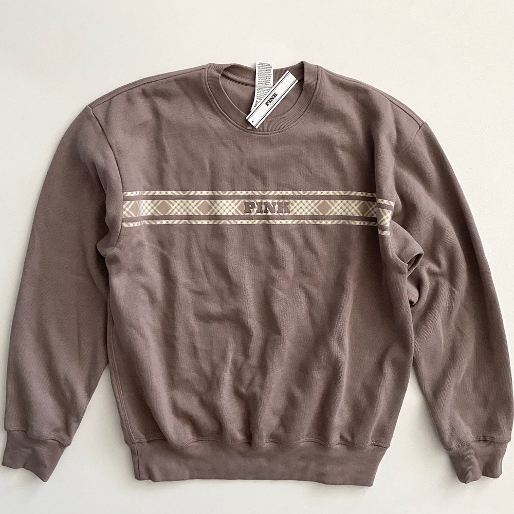 PINK Victoria's Secret Sweatshirt Sweater Pullover Logo Taupe Nwt XS